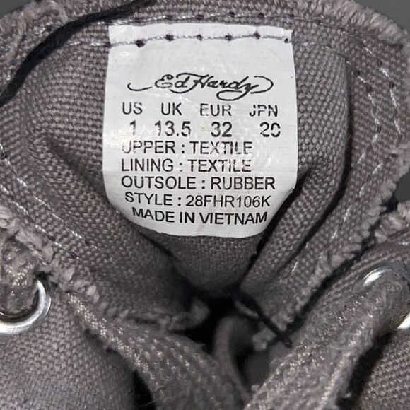 Rare Kids Black Ed Hardy “Love Is” Skull Aces Canvas High Top Sneakers Size 1 - Picture 7 of 12